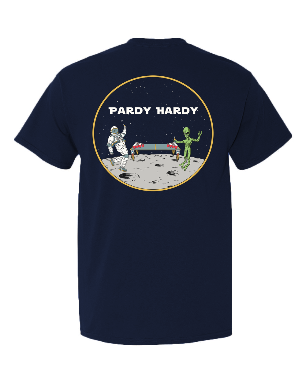 Move over, Neil Armstrong, because there's a new crew in town, and they're here to pardy! This electrifying tee features a scene straight outta space Vegas: The most righteous beer pong battle our solar system has ever seen.&nbsp;