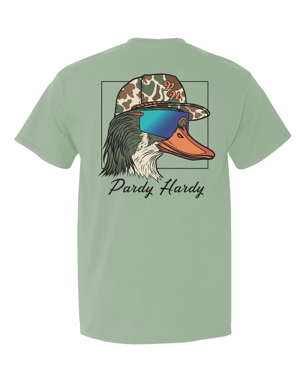 This ain't your grandma's duck on a pond. This pardy duck is decked out in camo and shades that say " I've got more secrets than the government and twice the beak work.